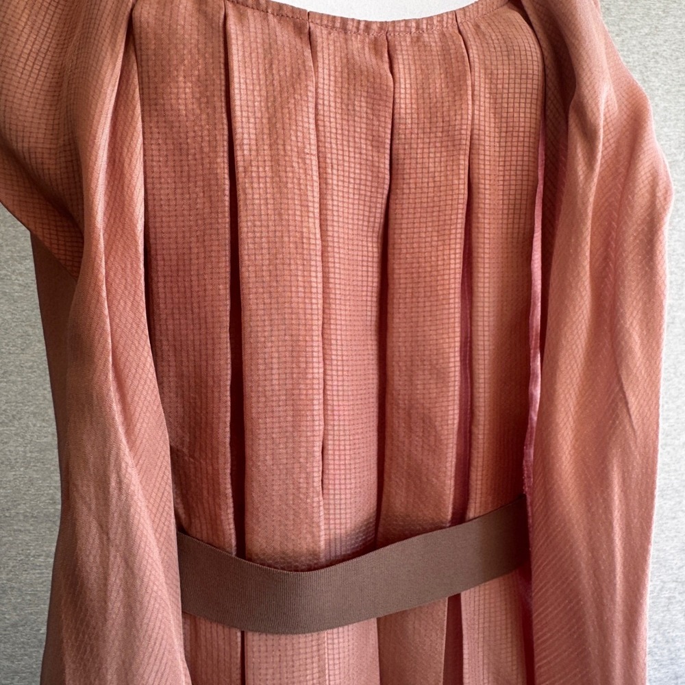 Vera Wang Lavender Label Silk Sleeveless Tie Neck Pleated Blouse Dusty Rose 10 - Picture 8 of 9